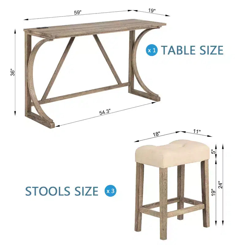 GDFStudio Kittson 4-Piece Bar Table Set with Power Outlet