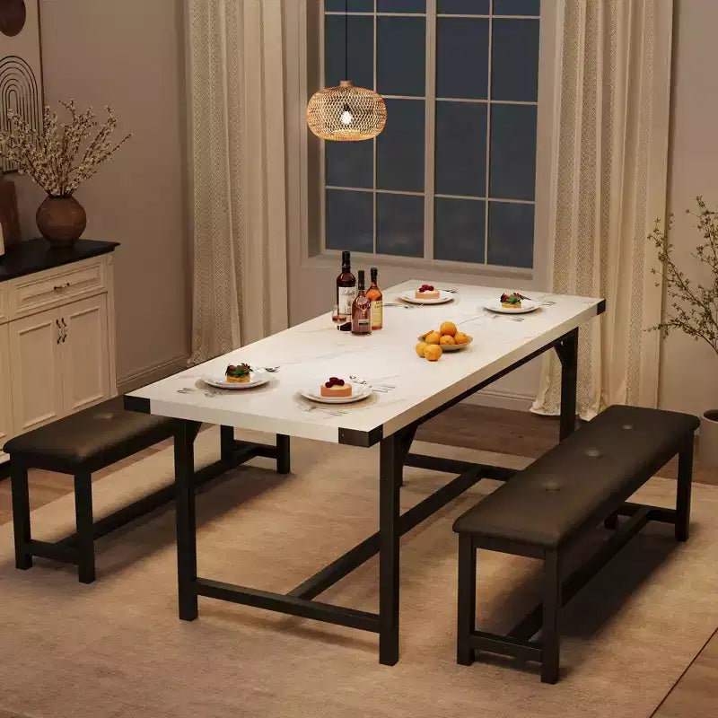 3-Piece Dining Table Set , Kitchen Table Set with 2 Benches, Dining Room Table Set for 4-6 People for Apartment, Kitchen, Living Room