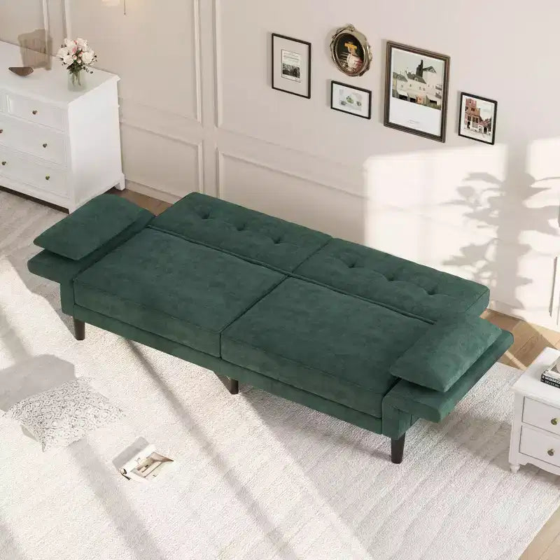 89 Futon Sofa Bed, Modern Sleeper Sofa with Adjustable Backrest & Armrest, Convertible Futon Couch Bed with 2 Pillows for Living Room, Bedroom