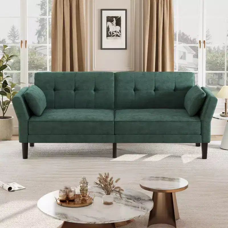 89 Futon Sofa Bed, Modern Sleeper Sofa with Adjustable Backrest & Armrest, Convertible Futon Couch Bed with 2 Pillows for Living Room, Bedroom