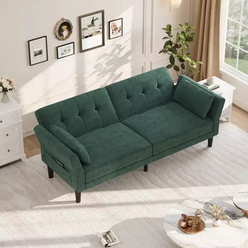 89 Futon Sofa Bed, Modern Sleeper Sofa with Adjustable Backrest & Armrest, Convertible Futon Couch Bed with 2 Pillows for Living Room, Bedroom