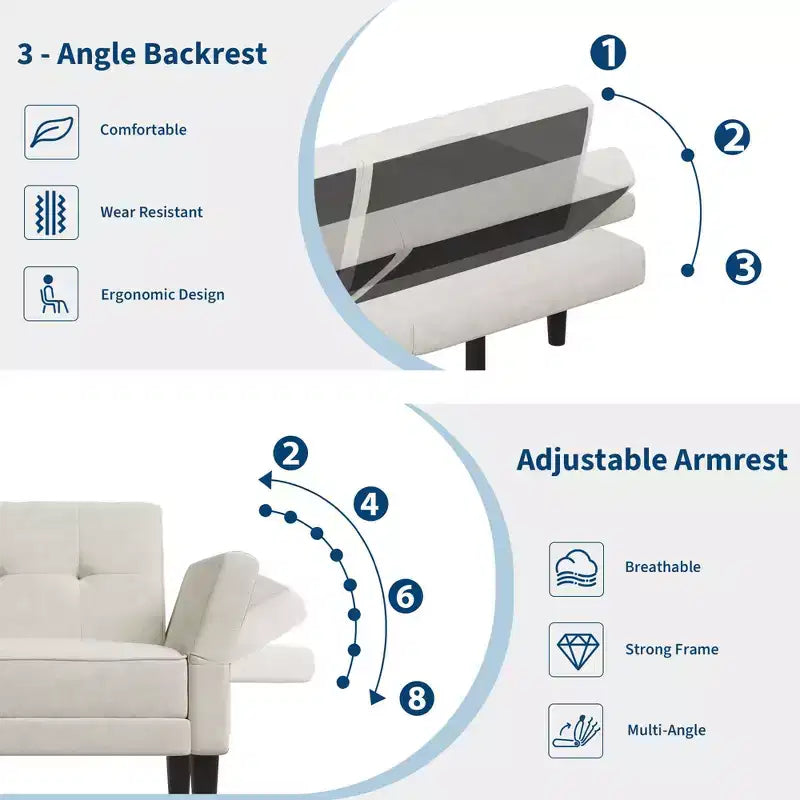 89 Futon Sofa Bed, Modern Sleeper Sofa with Adjustable Backrest & Armrest, Convertible Futon Couch Bed with 2 Pillows for Living Room, Bedroom