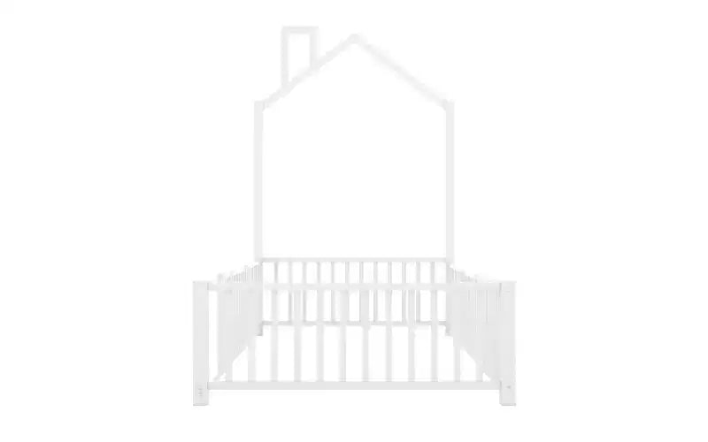 Bellemave Twin Size Metal House Platform Bed with Guardrail and Chimney, White