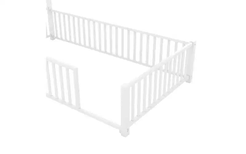 Bellemave Twin Size Metal House Platform Bed with Guardrail and Chimney, White