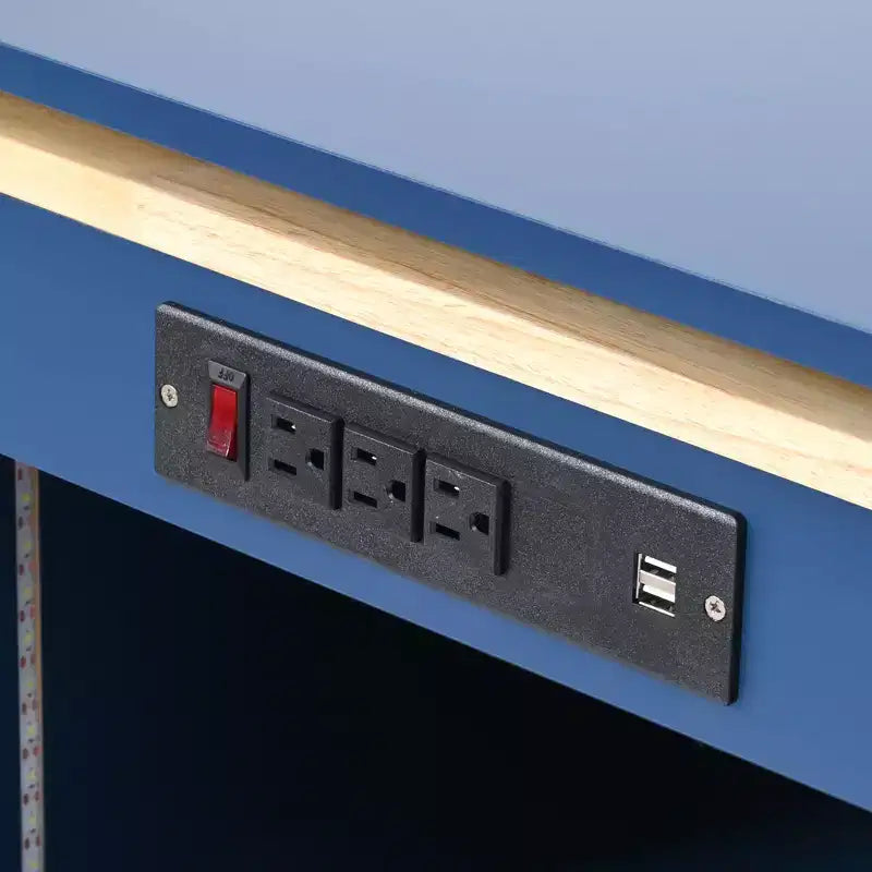 Rolling Kitchen Island with Extended Table, Kitchen Island on Wheels with LED Lights, Power Outlets, 2 Fluted Glass Doors