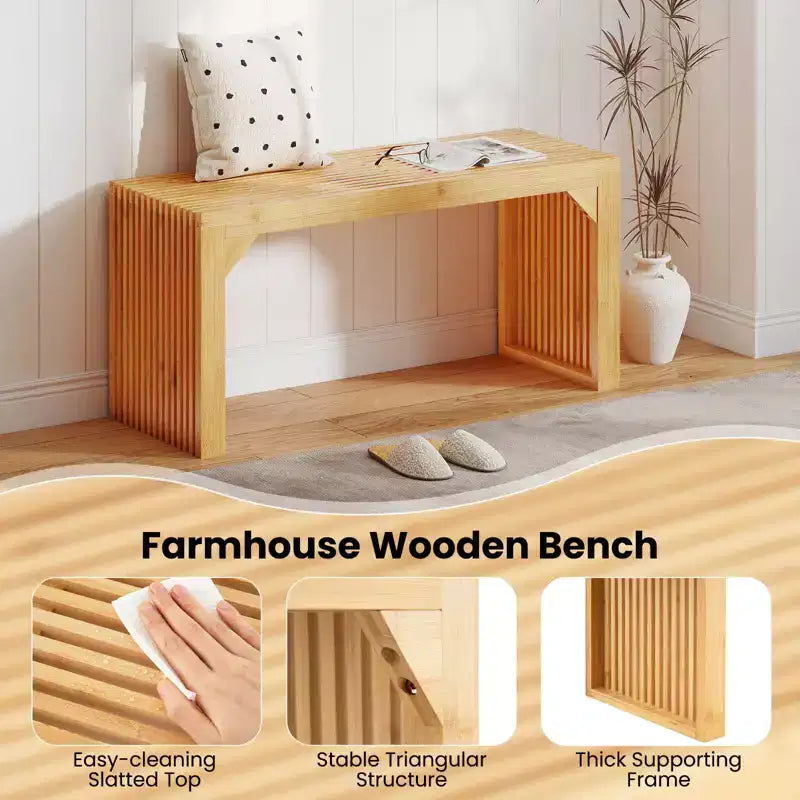 Costway 1/2 PCS Bamboo Dining Bench 36 Long Entryway Bench Indoor Outdoor Solid Wood Bench
