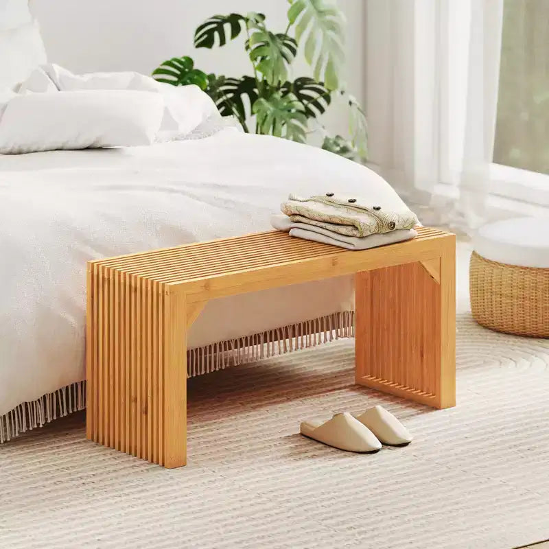 Costway 1/2 PCS Bamboo Dining Bench 36 Long Entryway Bench Indoor Outdoor Solid Wood Bench