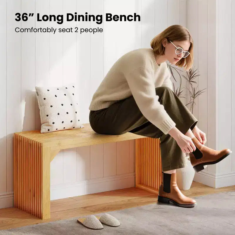 Costway 1/2 PCS Bamboo Dining Bench 36 Long Entryway Bench Indoor Outdoor Solid Wood Bench