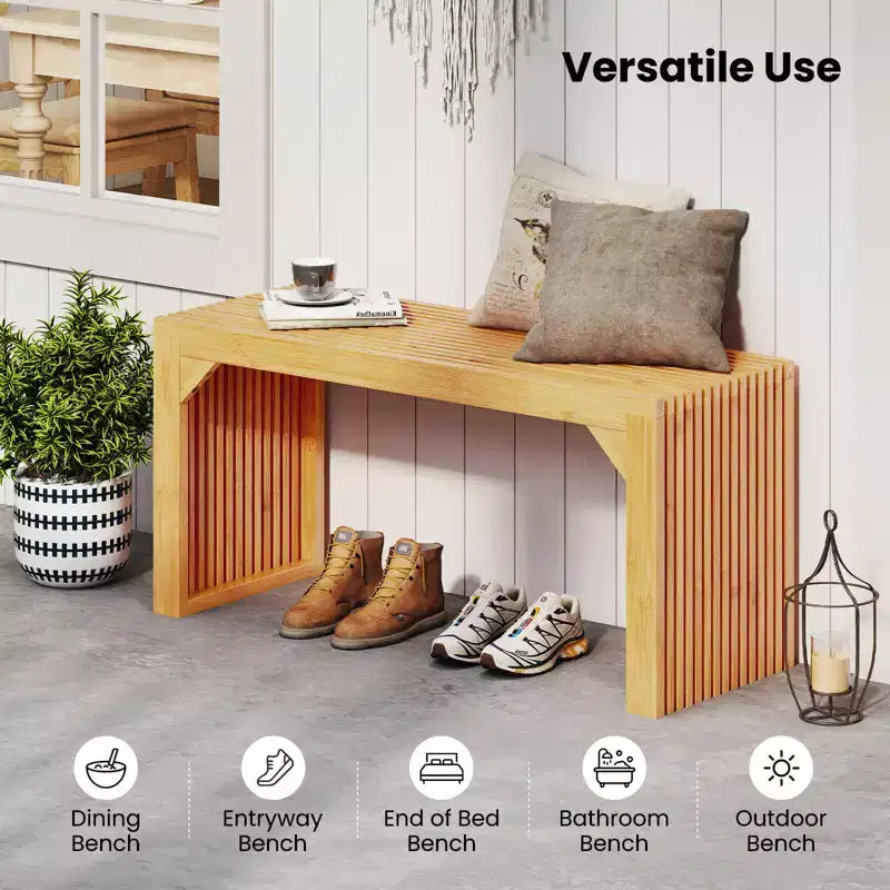 Costway 1/2 PCS Bamboo Dining Bench 36 Long Entryway Bench Indoor Outdoor Solid Wood Bench