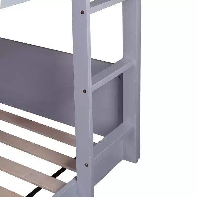 Bellemave Twin House Floor Bunk Bed with Headboards, Footboards and Guardrails, Ladder, Rubber Wood Bunk Bed with Safety Guardrails,Light Grey