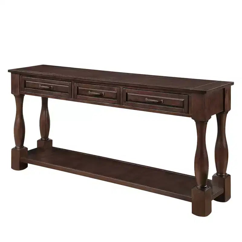 Hostack 63'' Long Wood Console Table Sideboard with 3 Drawers and 1 Bottom Shelf for Entryway and Hallway, Light Espresso