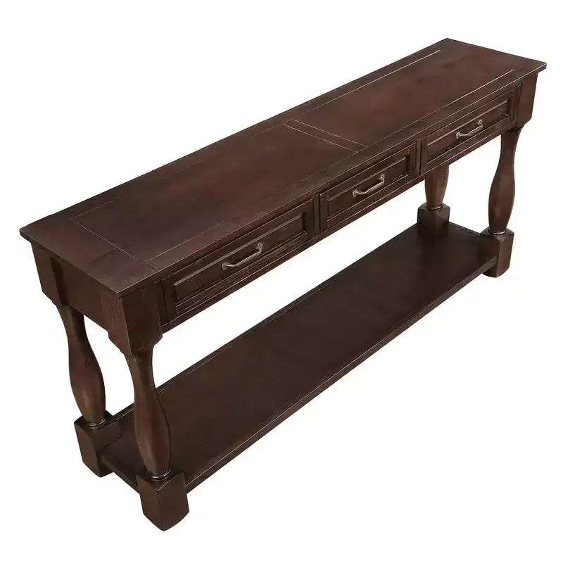 Hostack 63'' Long Wood Console Table Sideboard with 3 Drawers and 1 Bottom Shelf for Entryway and Hallway, Light Espresso