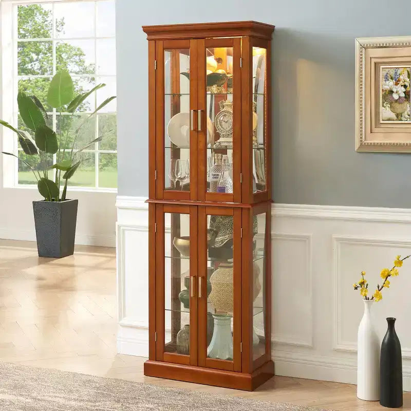 Okak Diapaly Cabinet, Curio Cabinet with 6 Adjustable Shelves and Tempered Glass Doors, Tall Cabinet for Living Room, Bedroom