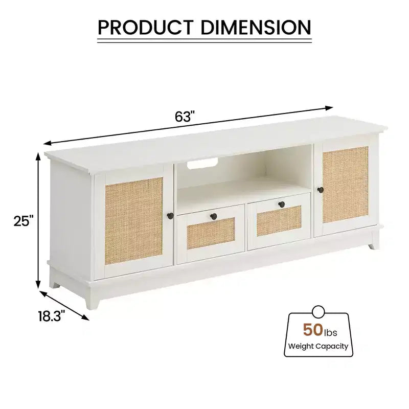 TV Stand for TVs up to 65'', Mid Century Modern Entertainment Center with with Storage and Doors, Boho Media TV Console for Living Room, Bedroom
