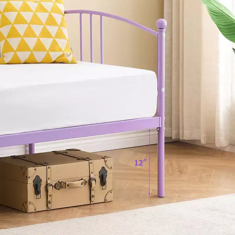 Coolmee Twin Size Metal Daybed with Trundle, Pull Out Trundle Bed Frame with Arched Headboard, Guest Sofa Bed with Steel Slat Support
