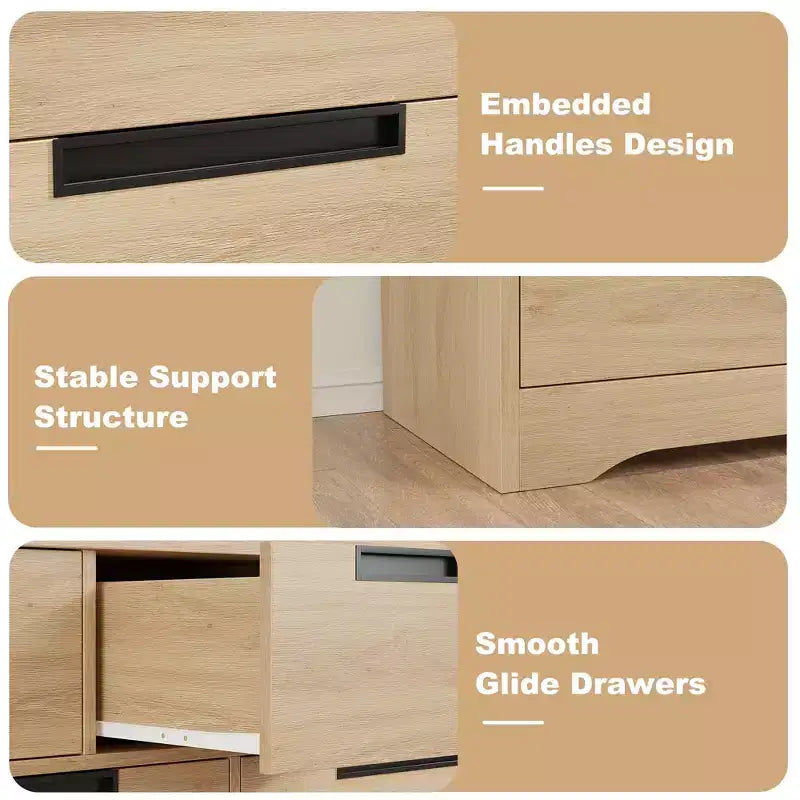 6 Drawer Dresser for Bedroom, 46.8W Wooden Chest of Drawers with Embedded Handles, Clothes Storage Organizer, Dresser TV Stand for Hallway