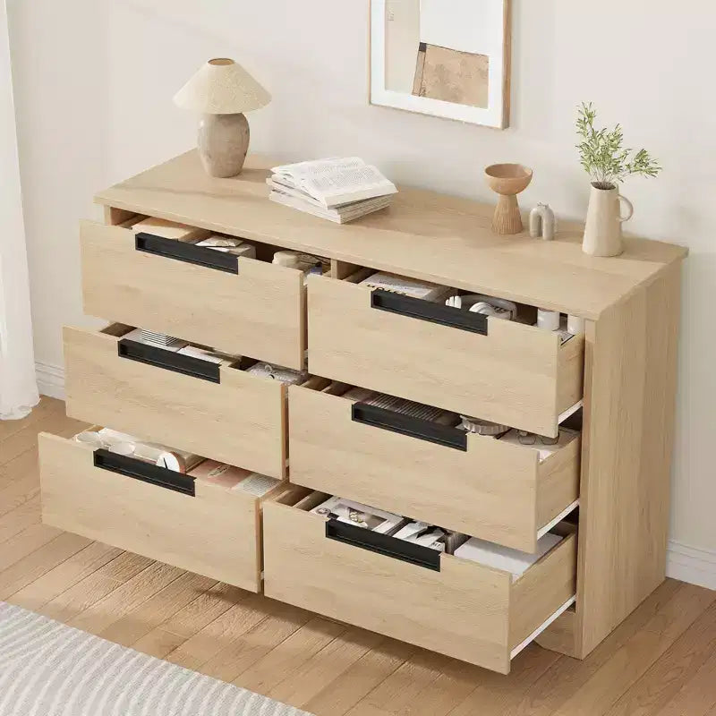 6 Drawer Dresser for Bedroom, 46.8W Wooden Chest of Drawers with Embedded Handles, Clothes Storage Organizer, Dresser TV Stand for Hallway