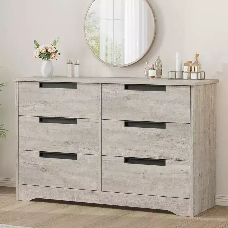 6 Drawer Dresser for Bedroom, 46.8W Wooden Chest of Drawers with Embedded Handles, Clothes Storage Organizer, Dresser TV Stand for Hallway