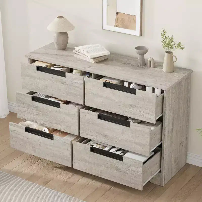 6 Drawer Dresser for Bedroom, 46.8W Wooden Chest of Drawers with Embedded Handles, Clothes Storage Organizer, Dresser TV Stand for Hallway