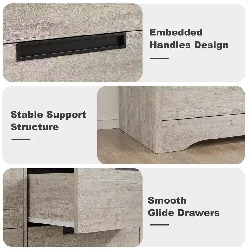 6 Drawer Dresser for Bedroom, 46.8W Wooden Chest of Drawers with Embedded Handles, Clothes Storage Organizer, Dresser TV Stand for Hallway