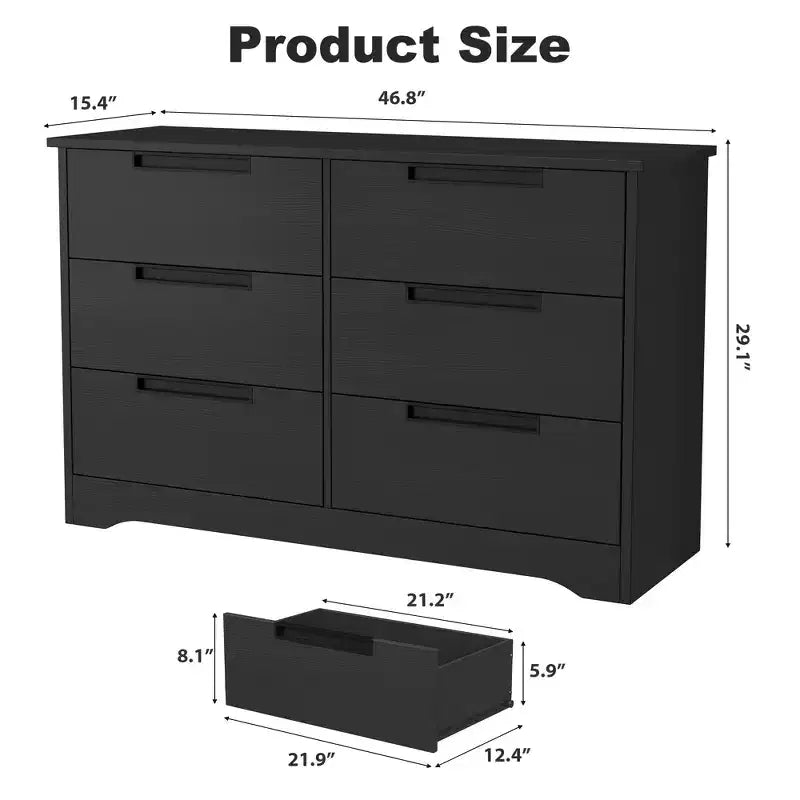 6 Drawer Dresser for Bedroom, 46.8W Wooden Chest of Drawers with Embedded Handles, Clothes Storage Organizer, Dresser TV Stand for Hallway