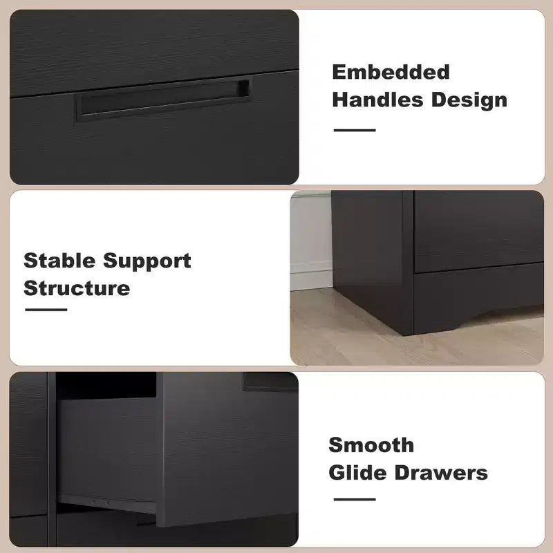 6 Drawer Dresser for Bedroom, 46.8W Wooden Chest of Drawers with Embedded Handles, Clothes Storage Organizer, Dresser TV Stand for Hallway