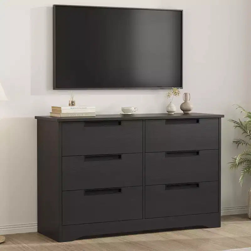 6 Drawer Dresser for Bedroom, 46.8W Wooden Chest of Drawers with Embedded Handles, Clothes Storage Organizer, Dresser TV Stand for Hallway