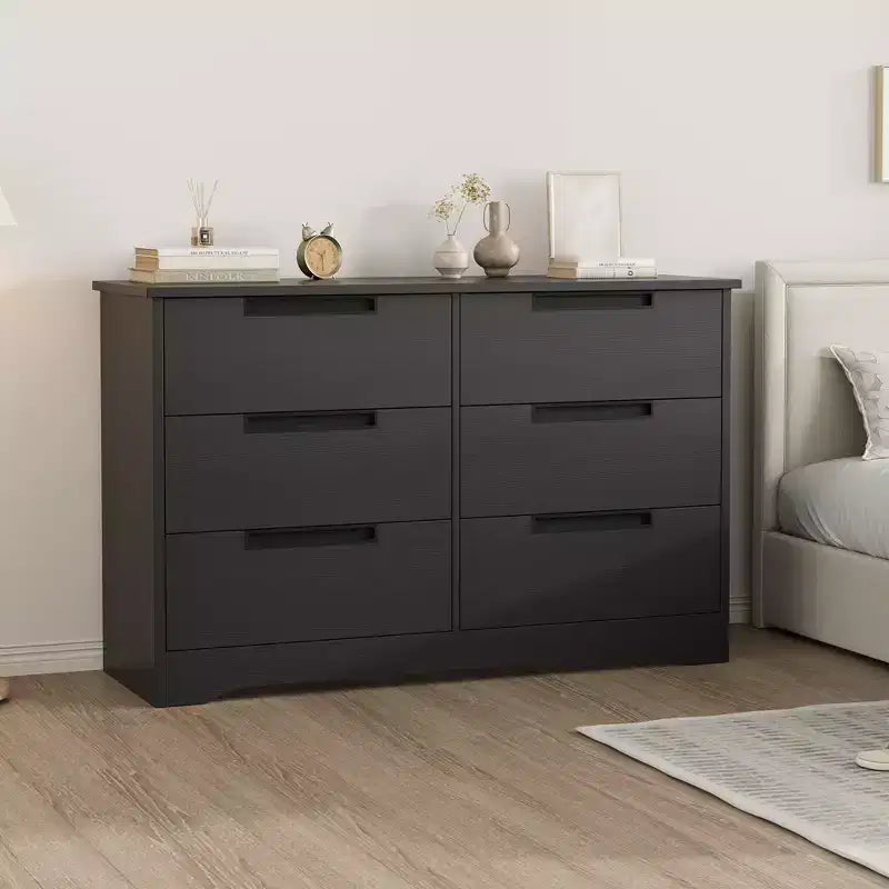 6 Drawer Dresser for Bedroom, 46.8W Wooden Chest of Drawers with Embedded Handles, Clothes Storage Organizer, Dresser TV Stand for Hallway