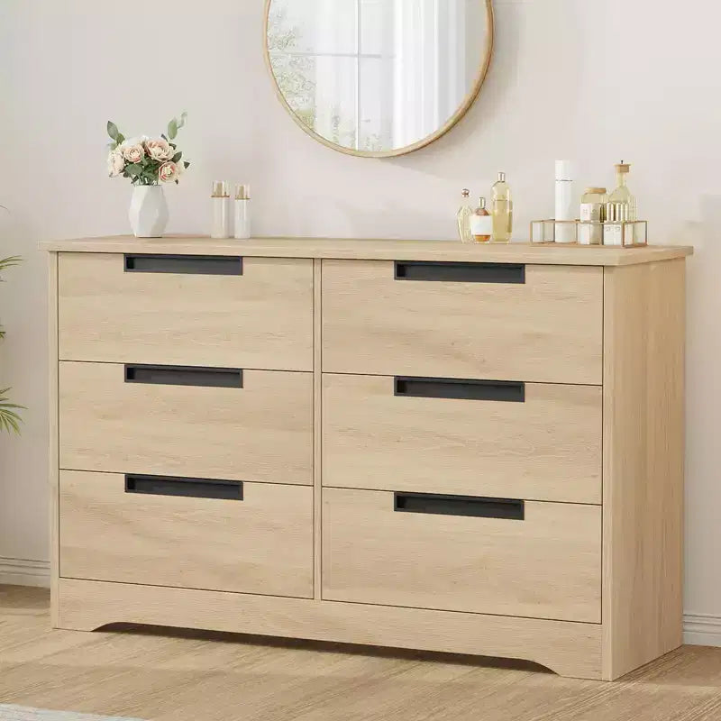 6 Drawer Dresser for Bedroom, 46.8W Wooden Chest of Drawers with Embedded Handles, Clothes Storage Organizer, Dresser TV Stand for Hallway