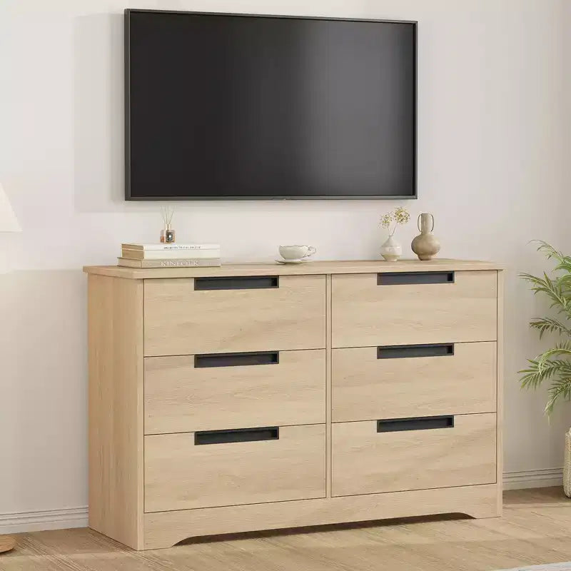 6 Drawer Dresser for Bedroom, 46.8W Wooden Chest of Drawers with Embedded Handles, Clothes Storage Organizer, Dresser TV Stand for Hallway
