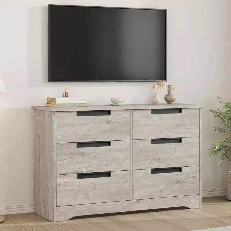 6 Drawer Dresser for Bedroom, 46.8W Wooden Chest of Drawers with Embedded Handles, Clothes Storage Organizer, Dresser TV Stand for Hallway