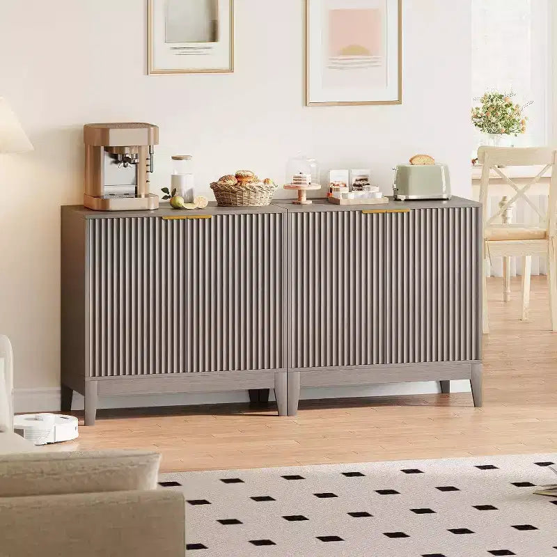 Acekool 32 Fluted Sideboard Cabinet, Buffet Storage with Adjustable Shelves, Mid-Century Modern Accent, Entryway or Kitchen