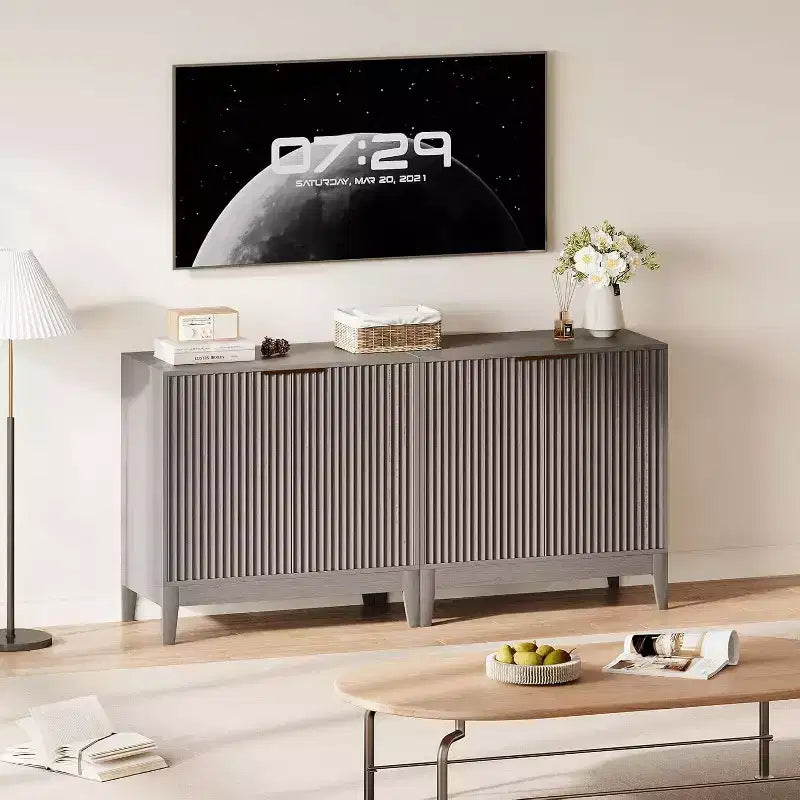 Acekool 32 Fluted Sideboard Cabinet, Buffet Storage with Adjustable Shelves, Mid-Century Modern Accent, Entryway or Kitchen