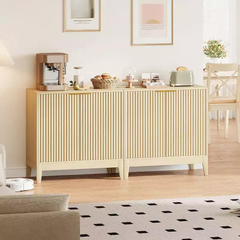 Acekool 32 Fluted Sideboard Cabinet, Buffet Storage with Adjustable Shelves, Mid-Century Modern Accent, Entryway or Kitchen
