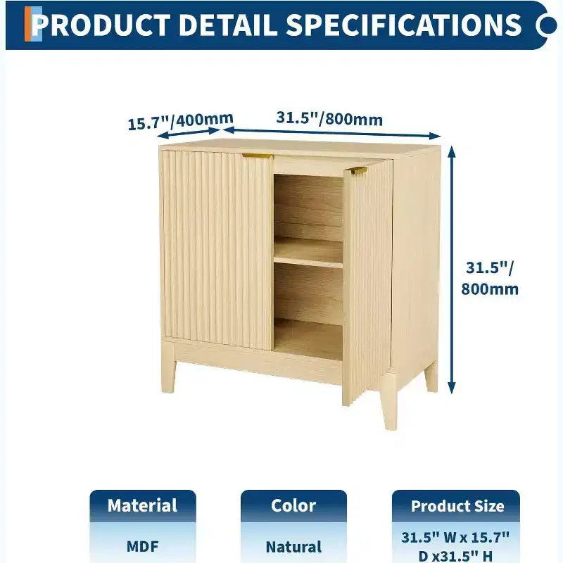 Acekool 32 Fluted Sideboard Cabinet, Buffet Storage with Adjustable Shelves, Mid-Century Modern Accent, Entryway or Kitchen