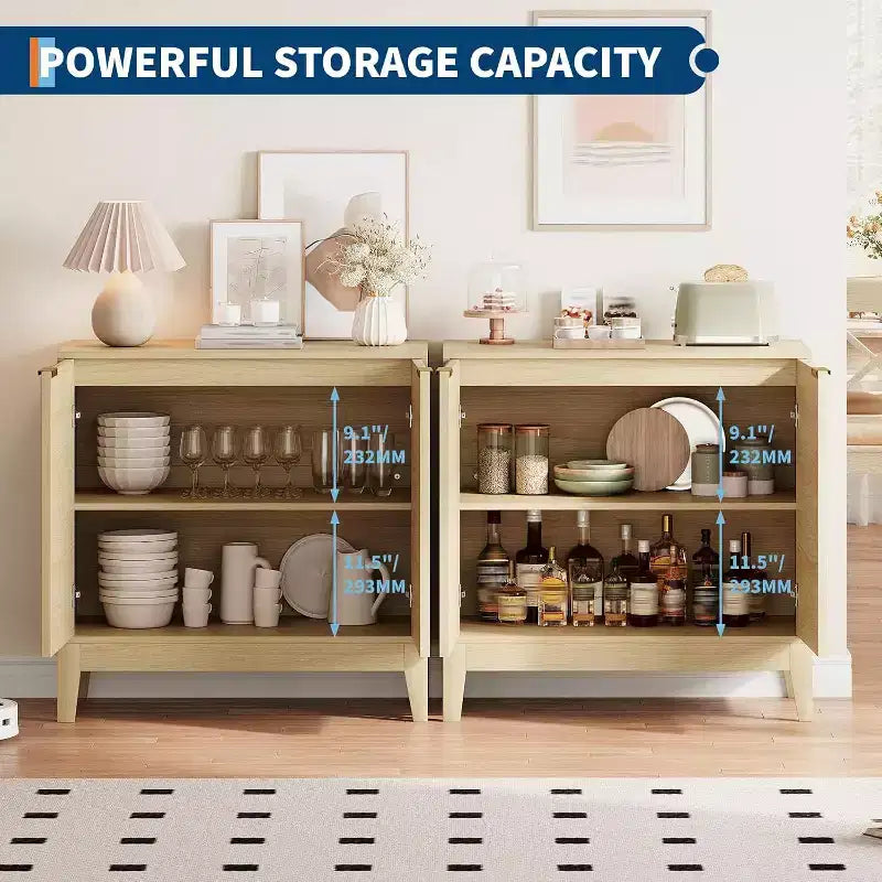 Acekool 32 Fluted Sideboard Cabinet, Buffet Storage with Adjustable Shelves, Mid-Century Modern Accent, Entryway or Kitchen