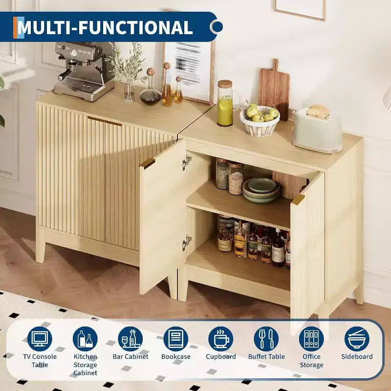 Acekool 32 Fluted Sideboard Cabinet, Buffet Storage with Adjustable Shelves, Mid-Century Modern Accent, Entryway or Kitchen