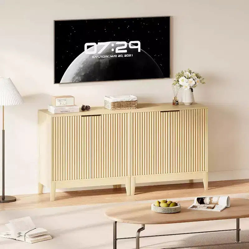 Acekool 32 Fluted Sideboard Cabinet, Buffet Storage with Adjustable Shelves, Mid-Century Modern Accent, Entryway or Kitchen