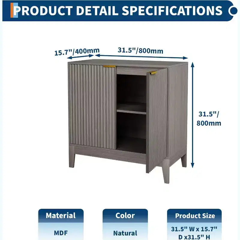 Acekool 32 Fluted Sideboard Cabinet, Buffet Storage with Adjustable Shelves, Mid-Century Modern Accent, Entryway or Kitchen
