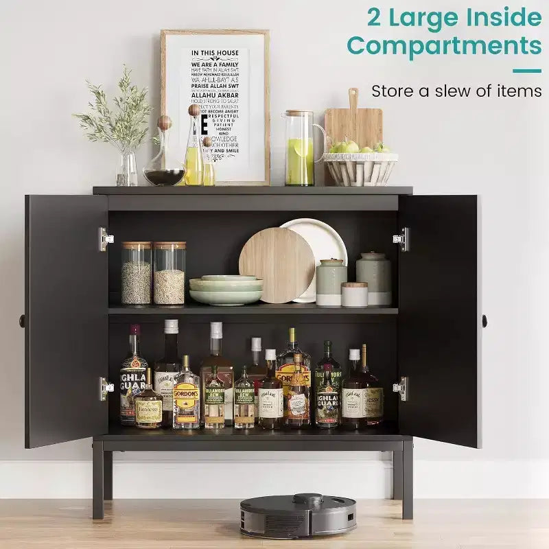 Acekool 2-Pack Rattan Sideboards with Adjustable Shelves, Kitchen Cabinets with Worktop for Living Room, Hallway, Dining Area
