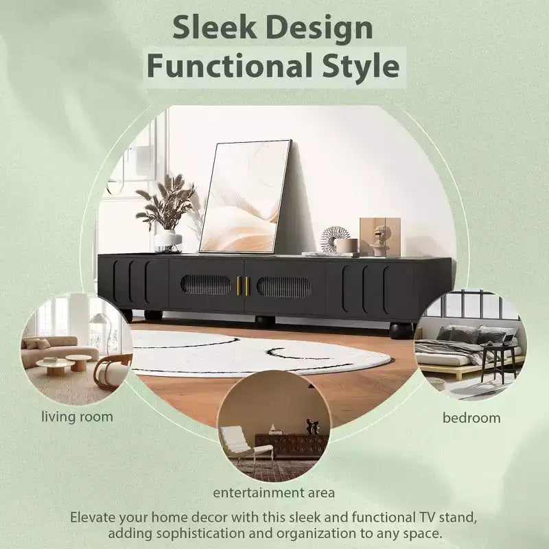 Bestier 71 Modern TV Stand for TVs up to 80, Entertainment Center with Glass Door, TV Storage Cabinet with 2 Drawers Cable Hole for Living room