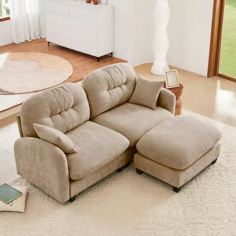 Cloud L-Shaped Sectional & Ottoman  Plush Chenille, Tufted High-Density Foam, Compact Corner Sofa for Living
