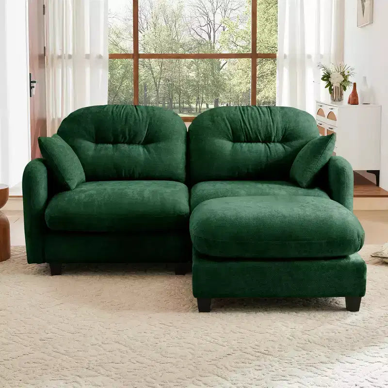 Cloud L-Shaped Sectional & Ottoman  Plush Chenille, Tufted High-Density Foam, Compact Corner Sofa for Living