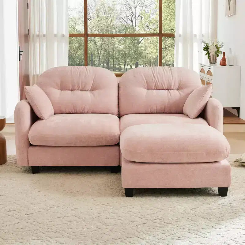 Cloud L-Shaped Sectional & Ottoman  Plush Chenille, Tufted High-Density Foam, Compact Corner Sofa for Living