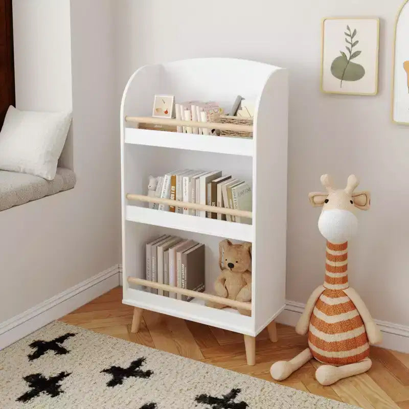 Okak Minimalism Kids Bookshelf, Storage Shelves with 3-Tier, Toy Storage Case for Kids Room, Living Room, Playroom, White