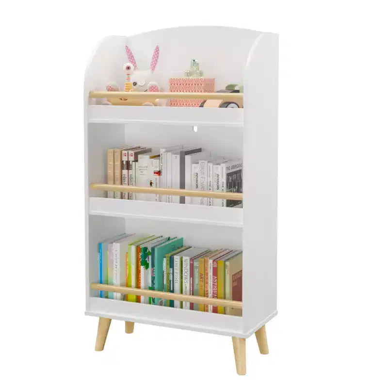 Okak Minimalism Kids Bookshelf, Storage Shelves with 3-Tier, Toy Storage Case for Kids Room, Living Room, Playroom, White
