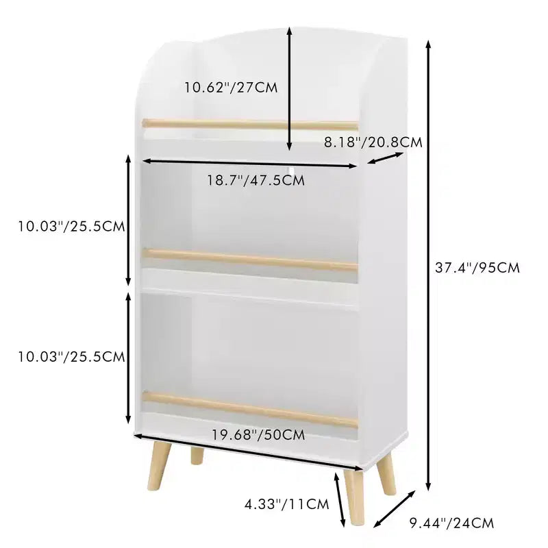 Okak Minimalism Kids Bookshelf, Storage Shelves with 3-Tier, Toy Storage Case for Kids Room, Living Room, Playroom, White