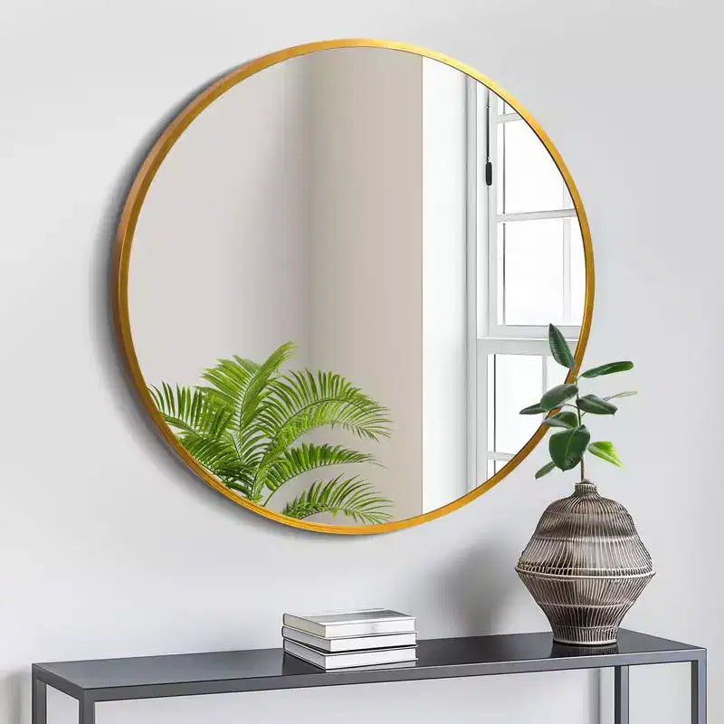 PexFix 20 Inch Modern Wall Mirror Aluminum Alloy Thin-Frame Circular Bathroom Hanging Mirror For Over Sink Entryway Bathroom Bedroom Vanity in Gold
