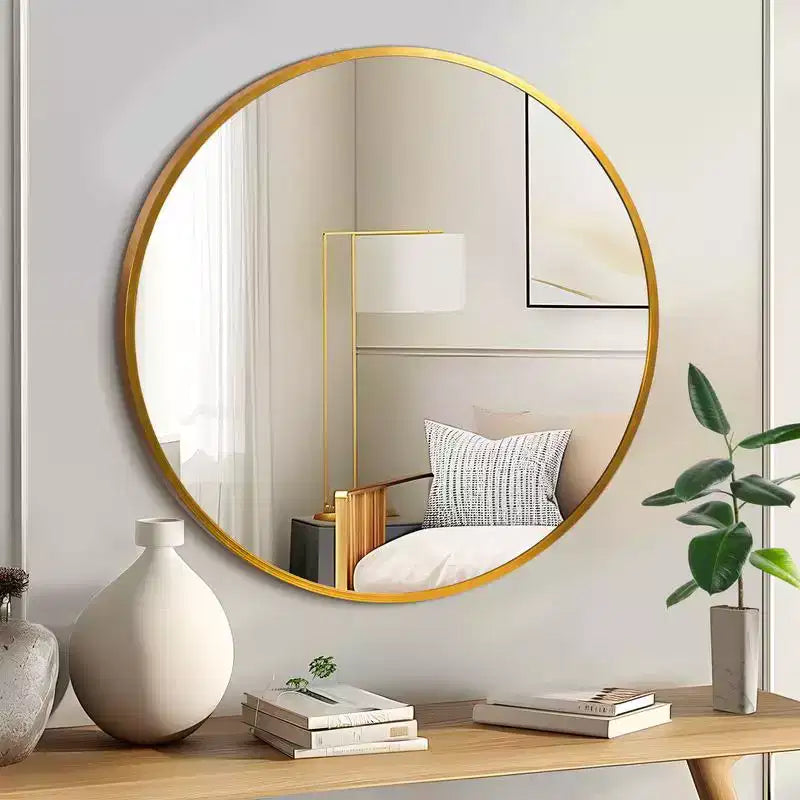 PexFix 20 Inch Modern Wall Mirror Aluminum Alloy Thin-Frame Circular Bathroom Hanging Mirror For Over Sink Entryway Bathroom Bedroom Vanity in Gold