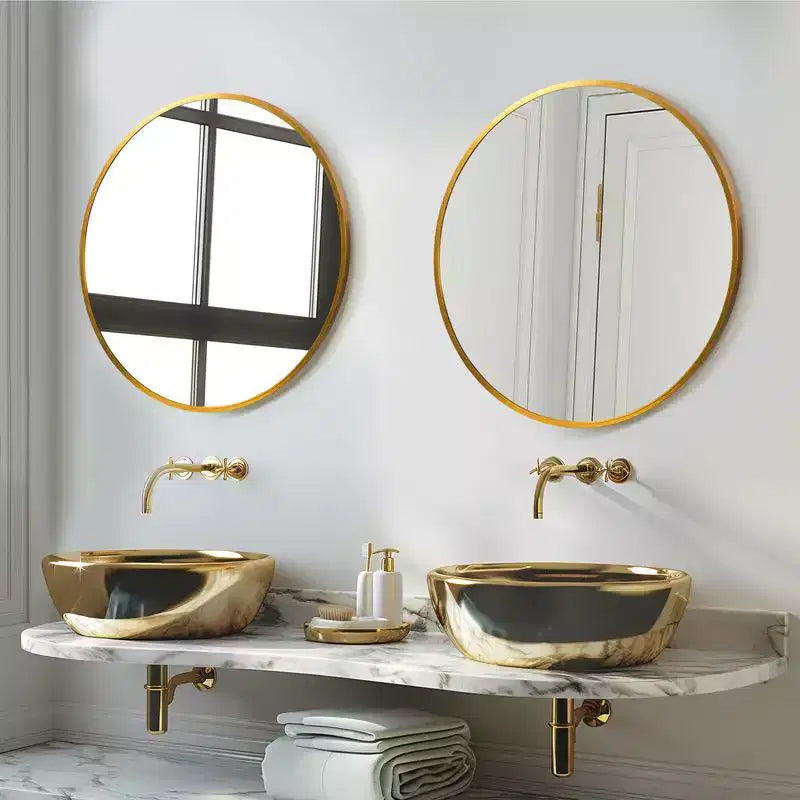 PexFix 20 Inch Modern Wall Mirror Aluminum Alloy Thin-Frame Circular Bathroom Hanging Mirror For Over Sink Entryway Bathroom Bedroom Vanity in Gold